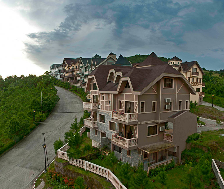 Fisheye shot of the luxury houses and lots for sale in the Swiss Quadrille at Crosswinds Tagaytay | Luxury Homes by Brittany Corporation