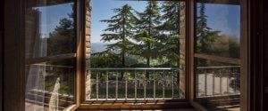 Luxury home design balcony with views of pine trees in a luxury house and lot development