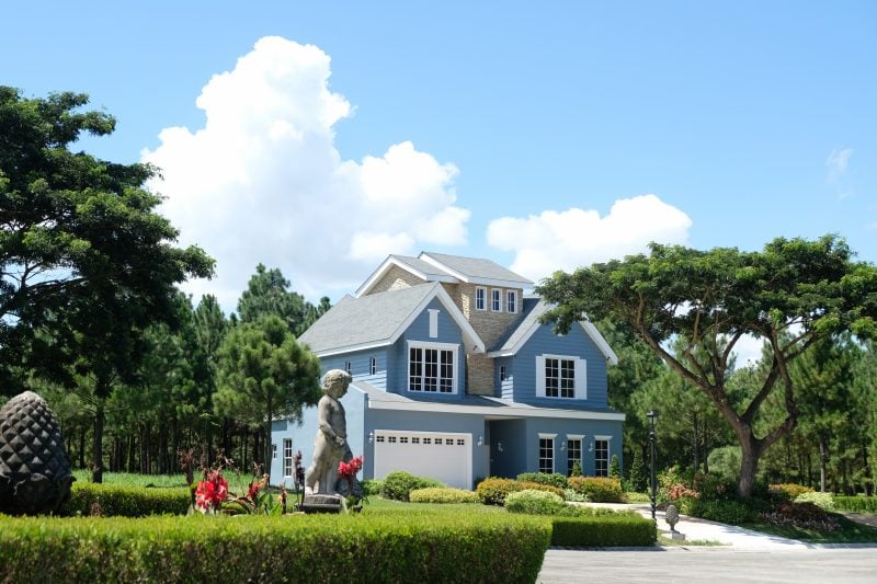 A wide shot featuring the facade of the Elliot Model House and its surrounding landscape | Brittany Sta. Rosa | Promenade | Luxury Homes by Brittany Corporation