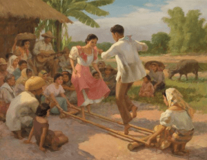 Oil painting of locals doing tinikling - Luxury homes by Brittany