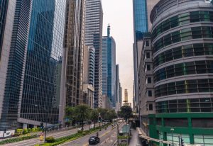 The towering skyscrapers of the Makati Central Business District