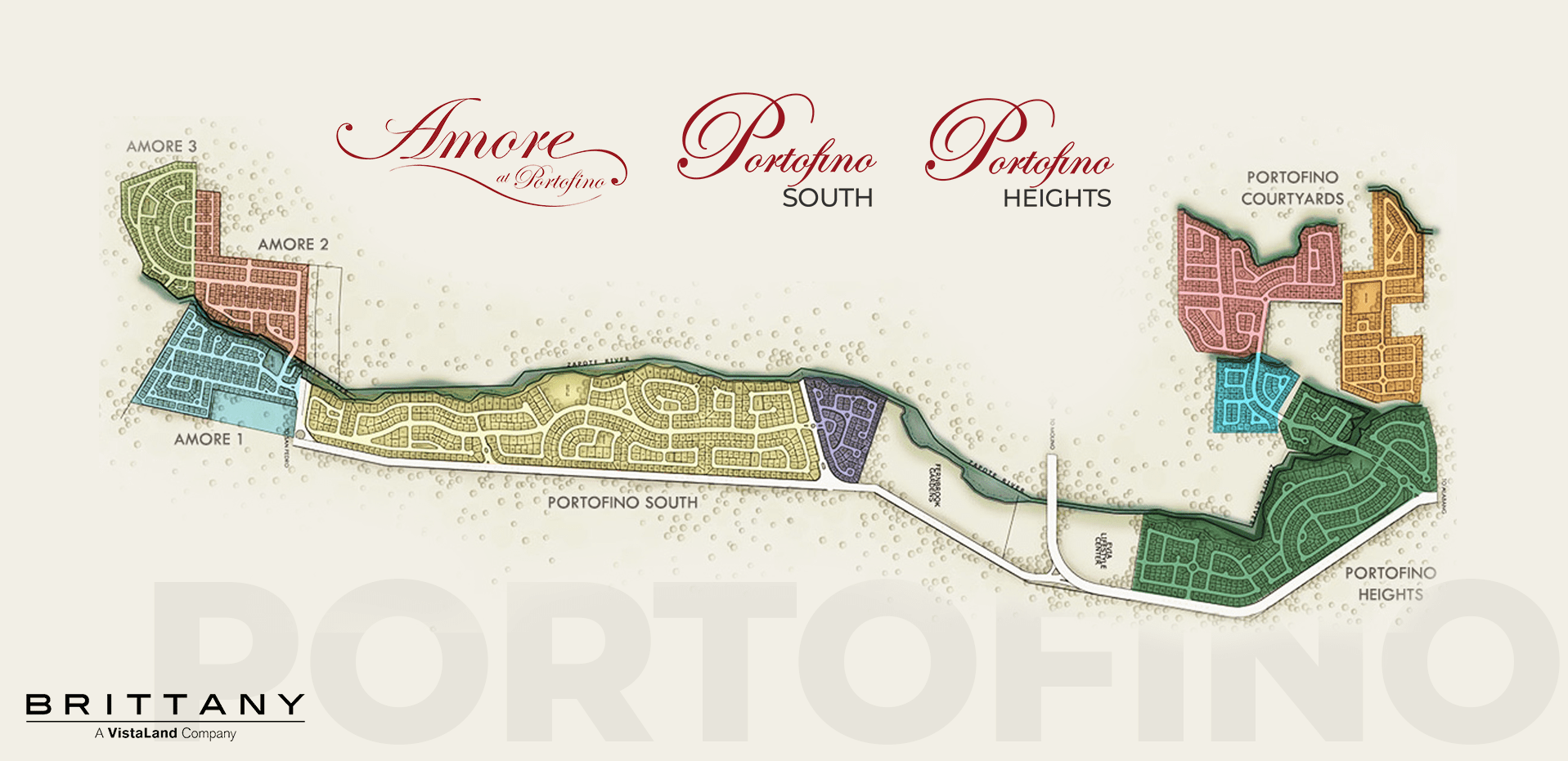 Site development map of Master plan of Portofino luxury house and lot near alabang - luxury house and lot for sale in Daang Hari - Brittany Corporation