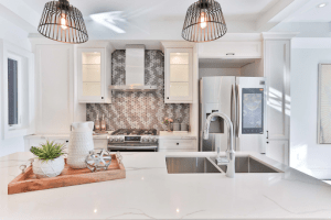 White marble floors and walls of a luxury dining room | Brittany Corporation