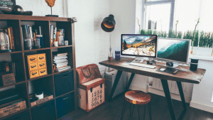 Workspace with computer equipment and shelved work papers and documents in a luxury home - Luxury homes in the Philippines