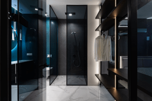 modern luxury walk-in closet with modern interiors for men bachelor's pad | luxury homes by brittany corporation