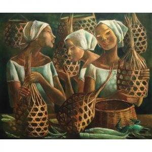 Women with Baskets, Fish, and Crab (1980) Philippine painting by Filipino local artist Anita Magsaysay-Ho