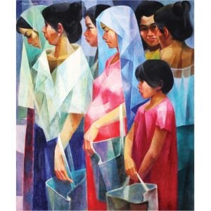 Pila sa Bigas (1975) Philippine painting by Filipino local artist Vivente Manansala (1910-1988), oil on canvas