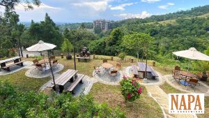 Mountainside al fresco dining setup, surrounded by nature NAPA at Crosswinds lausanne | luxury homes by brittany corporation