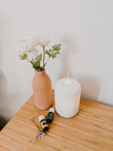 essential oils diffuser next to flower pot | luxury homes by Brittany corporation
