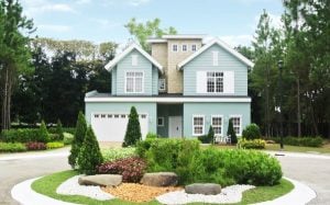 A huge model house in Promenade that features fresh hues and a lush open garden.