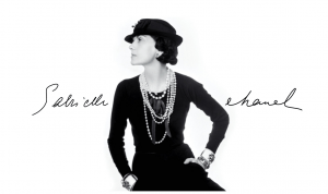 Black and white photo of Coco Chanel