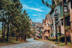 Photo of Crosswind Tagaytay’s lush terrains and Swiss-inspired homes, with pine trees surrounding the area. | Luxury homes by brittany corporation