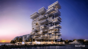 one palm dubai luxury condominium white facade purple and pink skies | Luxury Homes by Brittany Corporation