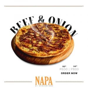 beef and onion pizza with bbq sauce steaming from napa | luxury homes by brittany corporation