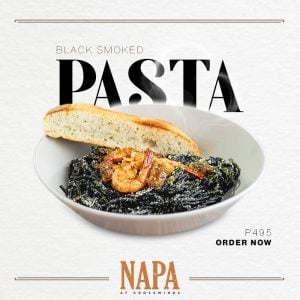 black smoked pasta squid ink pasta with shrimp and bread smoking napa | luxury homes by brittany corporation