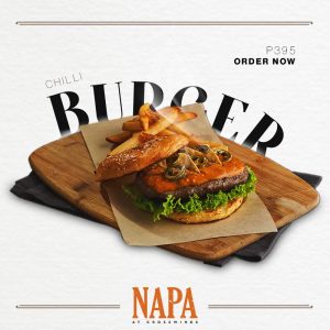 delicious chilli burger from napa steam coming out with olives and lettuce | luxury homes by brittany corporation
