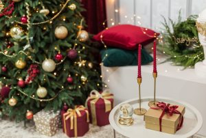 two candles burgundy golden gifts christmas tree | luxury homes by brittany corporation