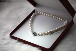 pearl necklace in a velvet box | luxury homes by brittany corporation