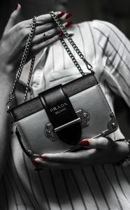 prada milano bag being held by woman with red nails | luxury homes by brittany corporation