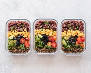 3 sets of a healthy meal in tupperwears