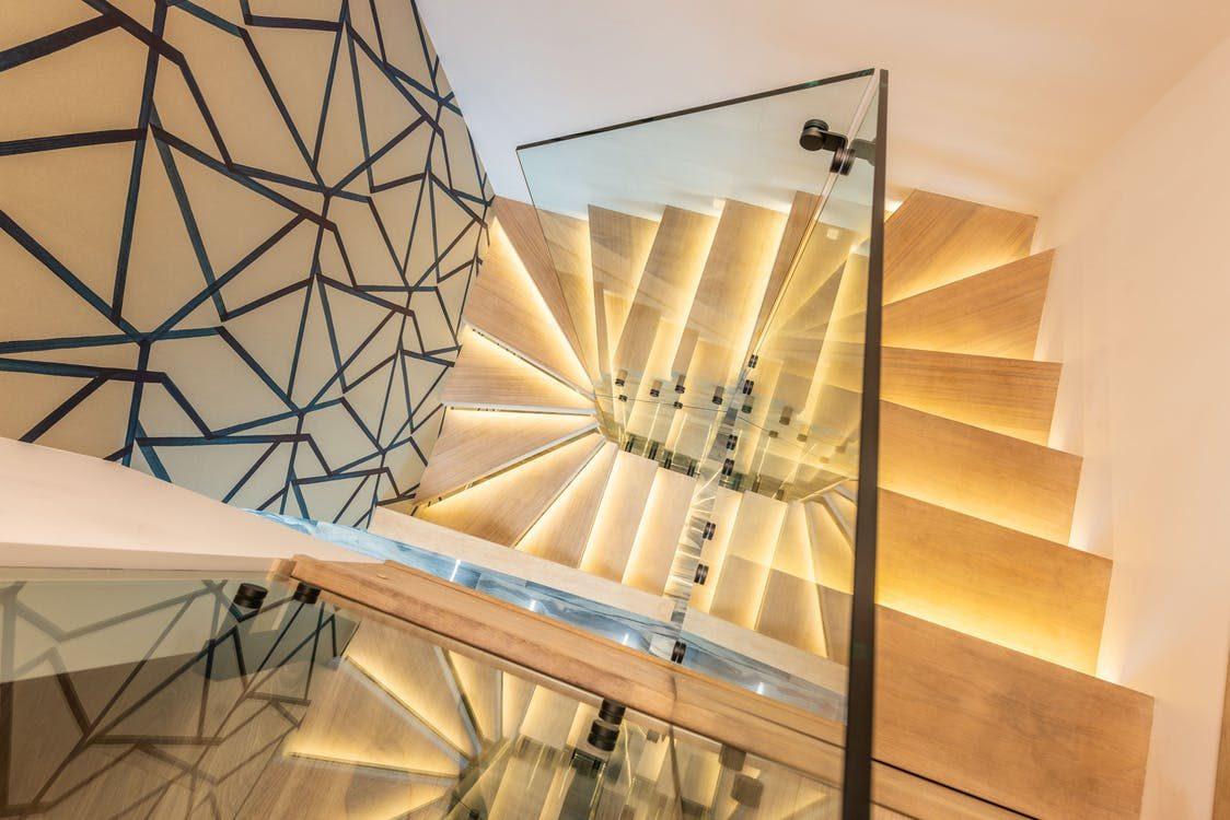 Illuminated Stairway With Glass Railing Photo from Pexels Website