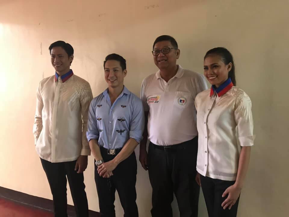 Francis Libiran with the models wearing the barong at the athletes general assembly in Pasig. Good News Pilipinas