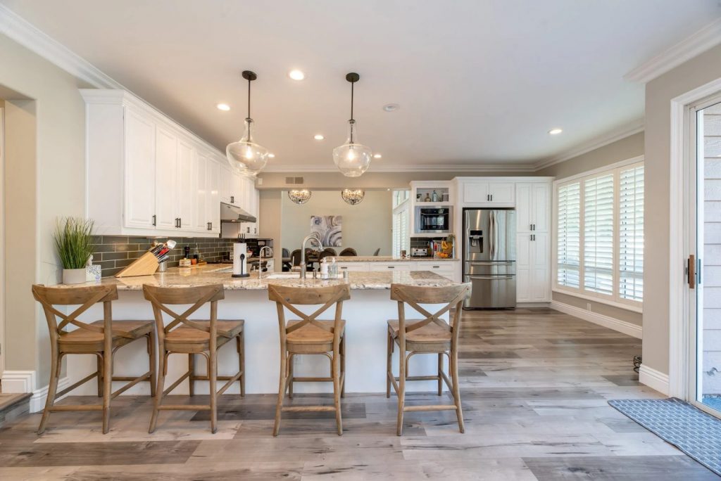 Photo of kitchen interior with neutral interior tones