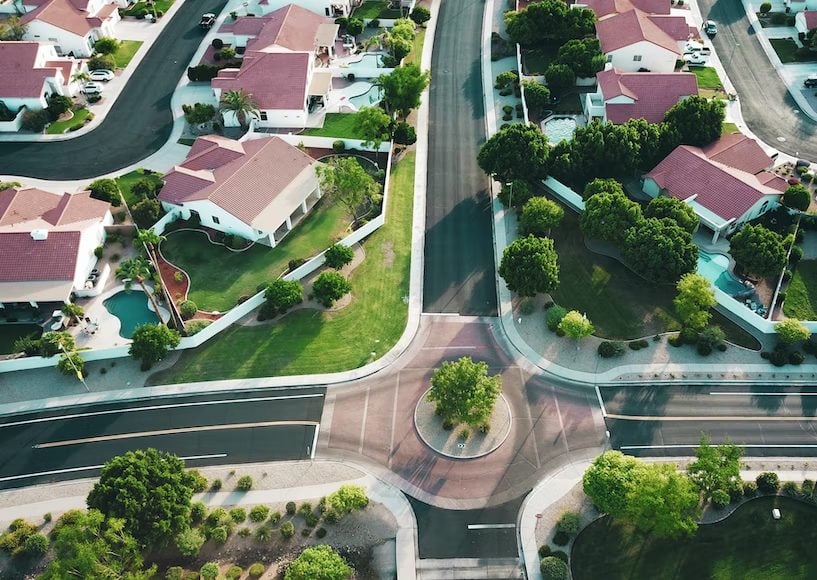 Aerial shot of an intersection road