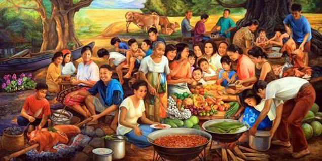 Painting of a community working together