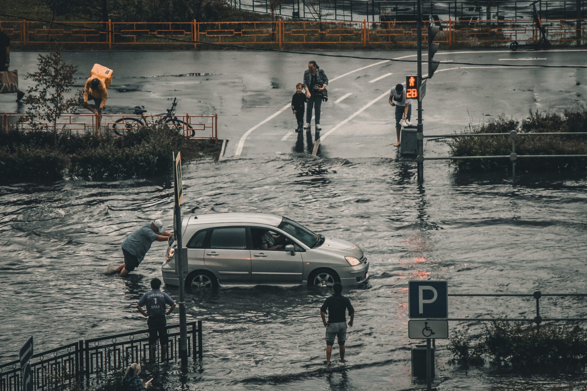 Photo of a car stranded due to flood