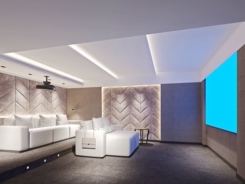 3d render of modern home cinema room
