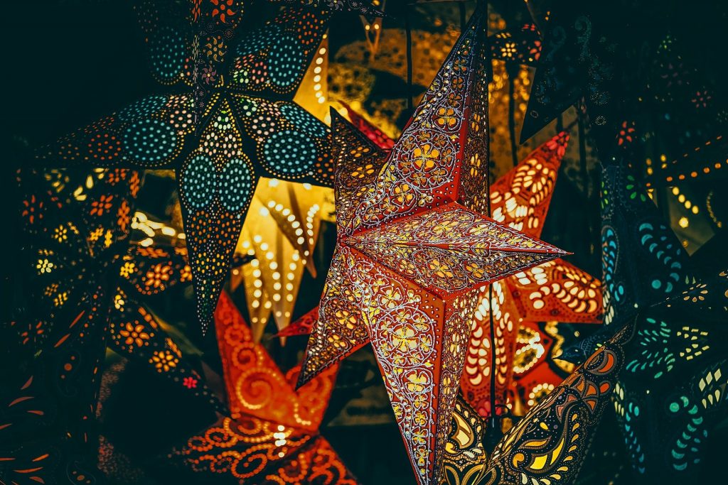 Bright, twinkling parols shining in the night of the festive season Photo from Pixabay