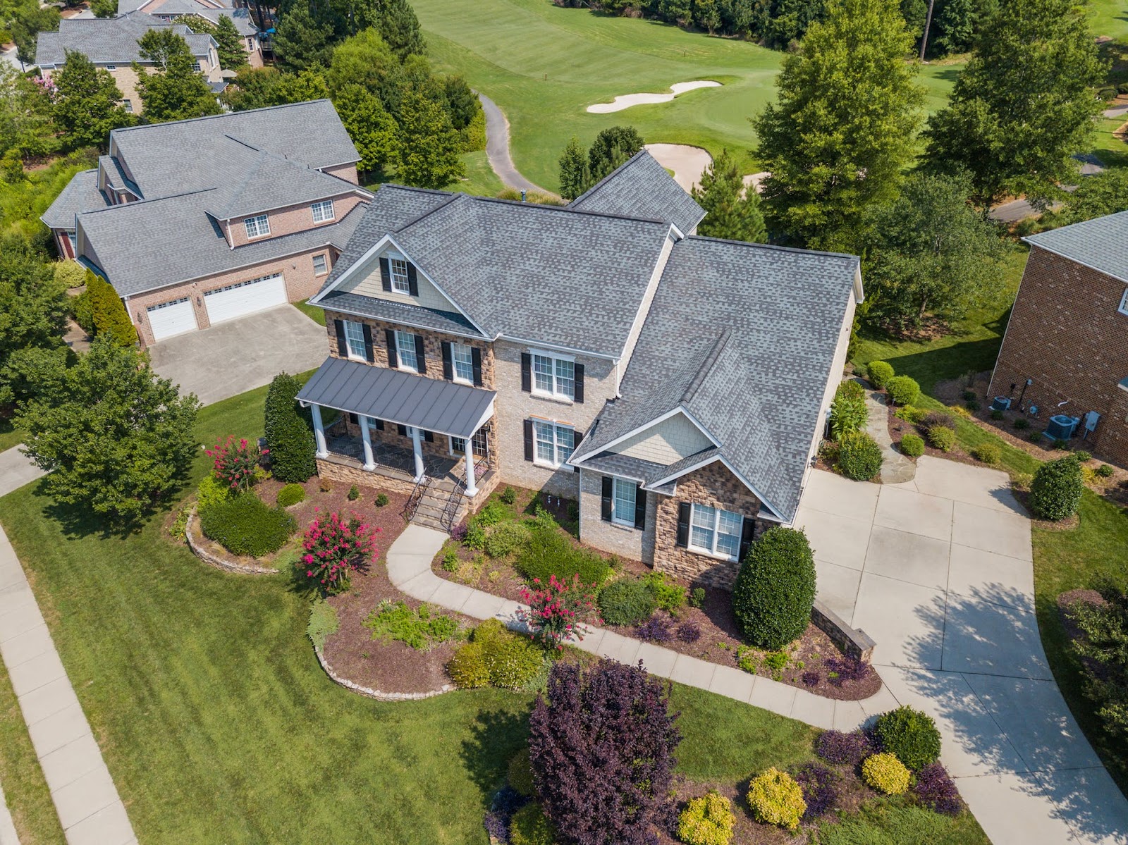 Aerial view of luxury house shot by the use of a drone.