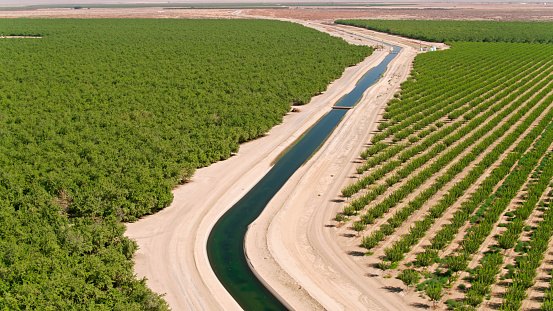 Aerial view of industrial agriculture in the California Central Valley.