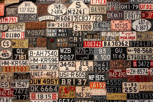 Various retro License Plates on the wall