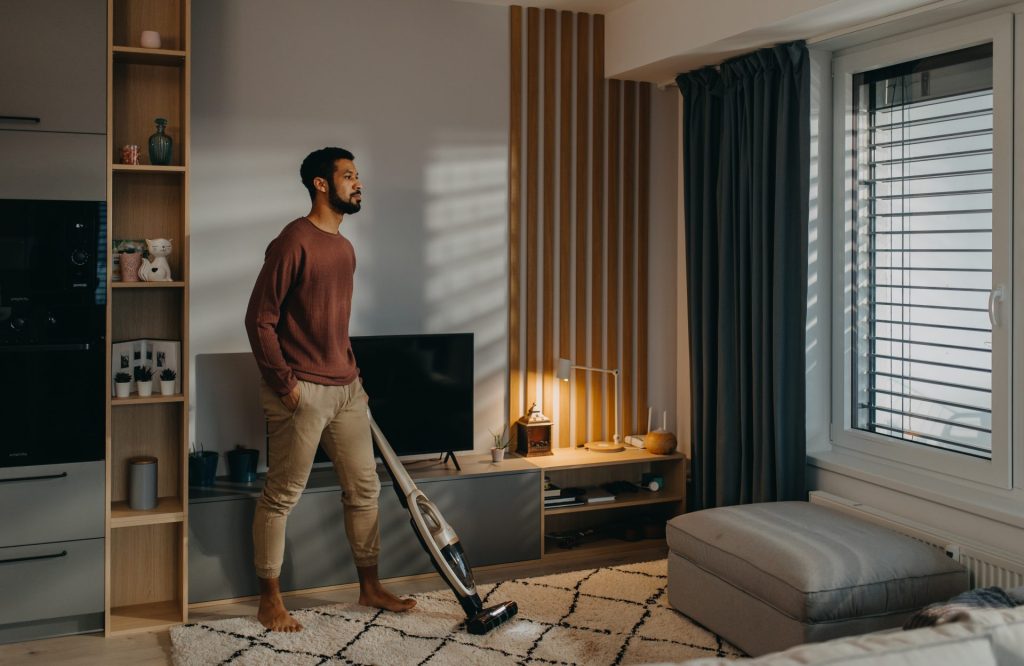 Vacuuming Carpet in Luxury Home