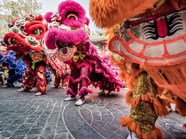 lunar new year Observing Lion and Dragon Dances