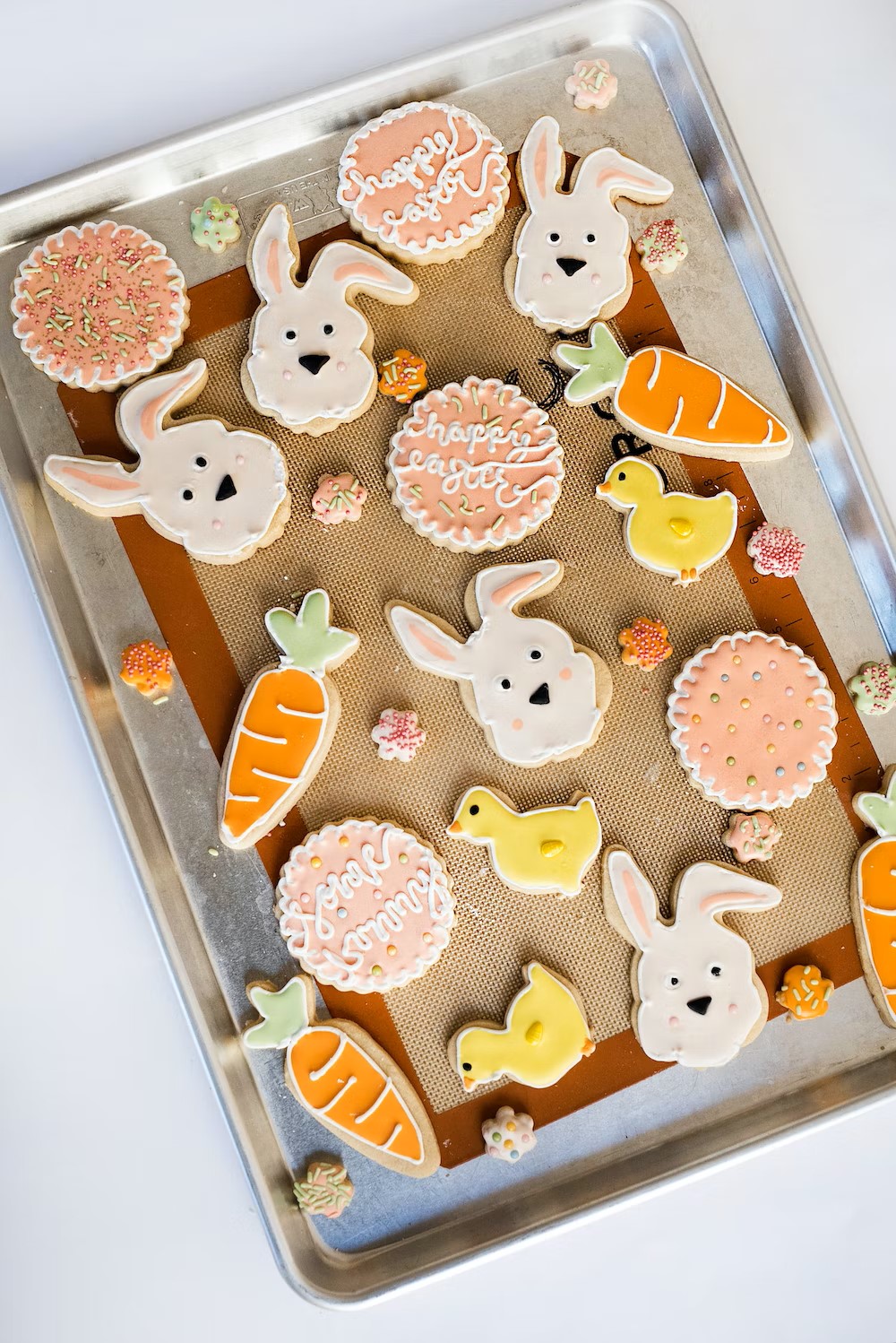 Flatlay photo of easter-shaped cookies